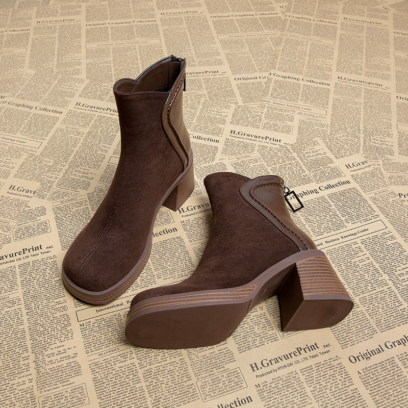 Miss 7120-1 Женские ботинки, новинка 2025 года, одинарные ботинки, ботильоны, раннеосенние ботинки в стиле Мартин, короткие ботинки на высоком каблуке