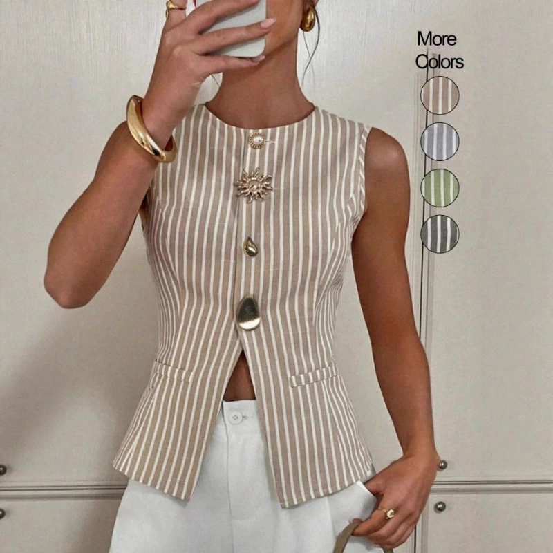 Летний модный жилет с круглым воротом, европейский стиль, Slim-fit