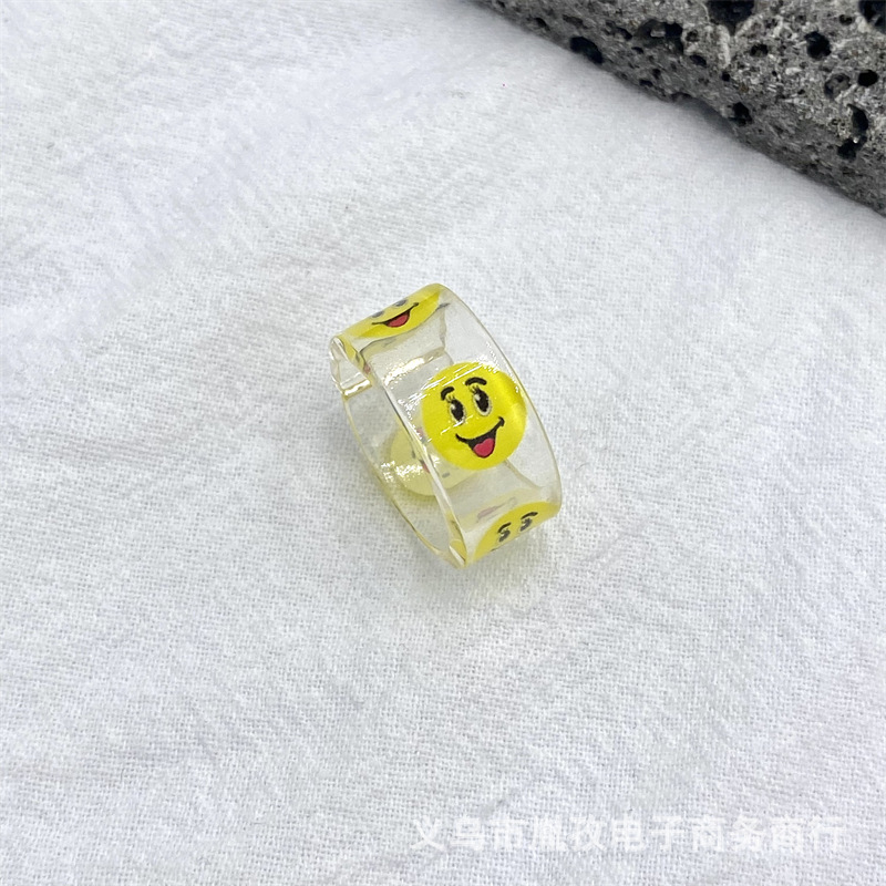 Nuevo acetato resina expresión humor anillo transparente diversión ins estilo colorido Smiley cara apilada anillo