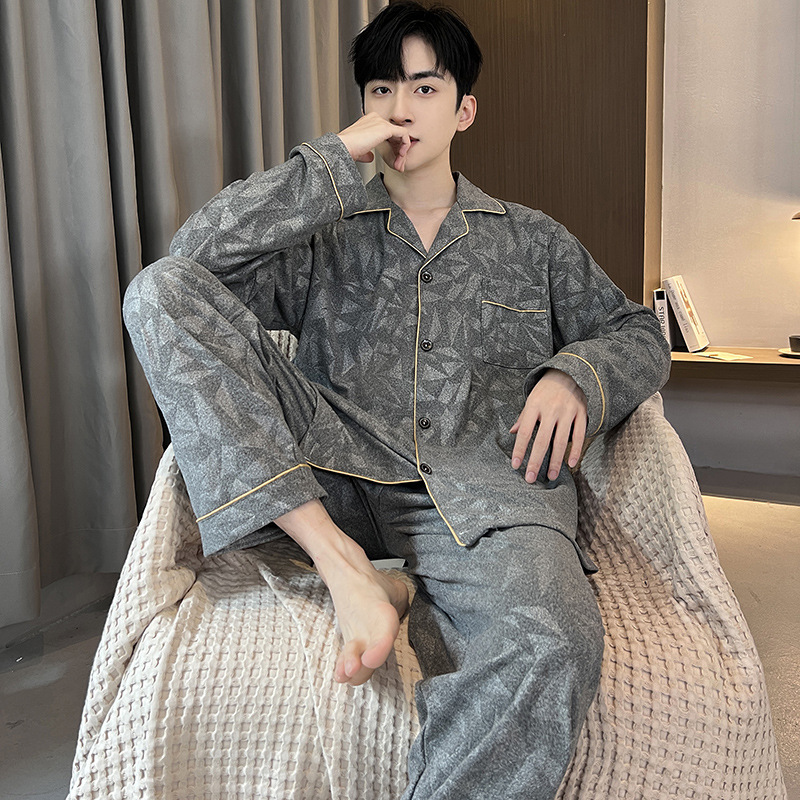 Pijamas de terciopelo para hombres primavera, otoño, invierno, terciopelo de coral más cálido, terciopelo de isla, cardigan, conjunto de ropa para el hogar