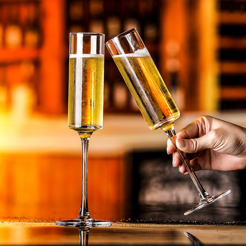 Taza de champagne de cristal casera, taza de bodas de pie alto, taza de vino espumante recta, taza de vino espumante, matrimonio, par comercial
