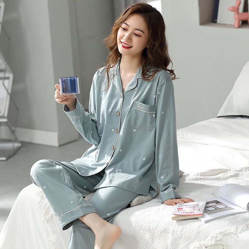 2021 nuevos pijamas de mujer primavera y otoño % algodón de manga larga estilo coreano ropa para el hogar traje de dos piezas invierno