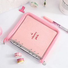 高顏值ins風櫻桃活頁方形手帳本空白方格日記本PVC拉鏈手賬筆記本