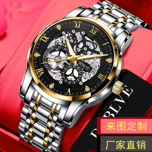 New Fashionable Hollow Imitation Mechanical Hand Watch Non-Clockwork Mechanical Calendar Luminous Men's Solid Band