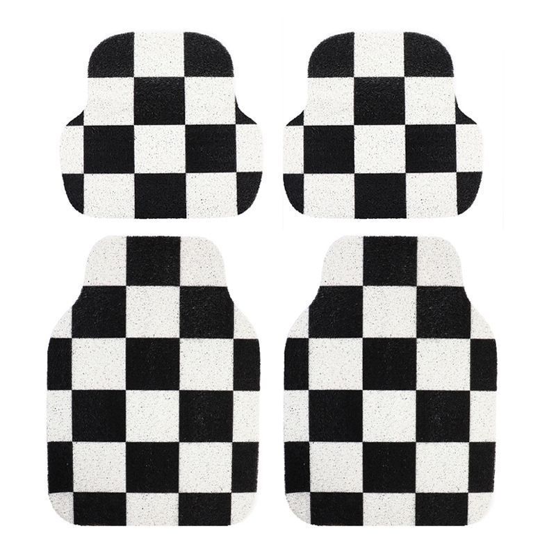 Cross-Border Temu Black and White Checkered Silk Circle Floor Mats for Cars, Dust-Proof, Wear-Resistant, Dirt-Resistant and Easy to Care For, Four-Piece Set of Floor Mats
