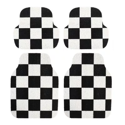 Cross-Border Temu Black and White Checkered Silk Circle Floor Mats for Cars, Dust-Proof, Wear-Resistant, Dirt-Resistant and Easy to Care For, Four-Piece Set of Floor Mats (Avtomobil döşəmə paspasları) - black-and-white-checkerboard-3344cm-pack-of-two