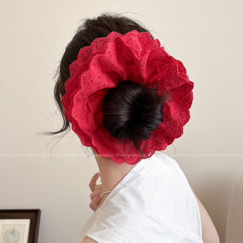 Anillo de cabello de intestino grande para mujeres 2025 nueva sensación de alta calidad bola cabeza de cola de caballo encaje flor cabello cuerda de cabello de alta elasticidad tocado