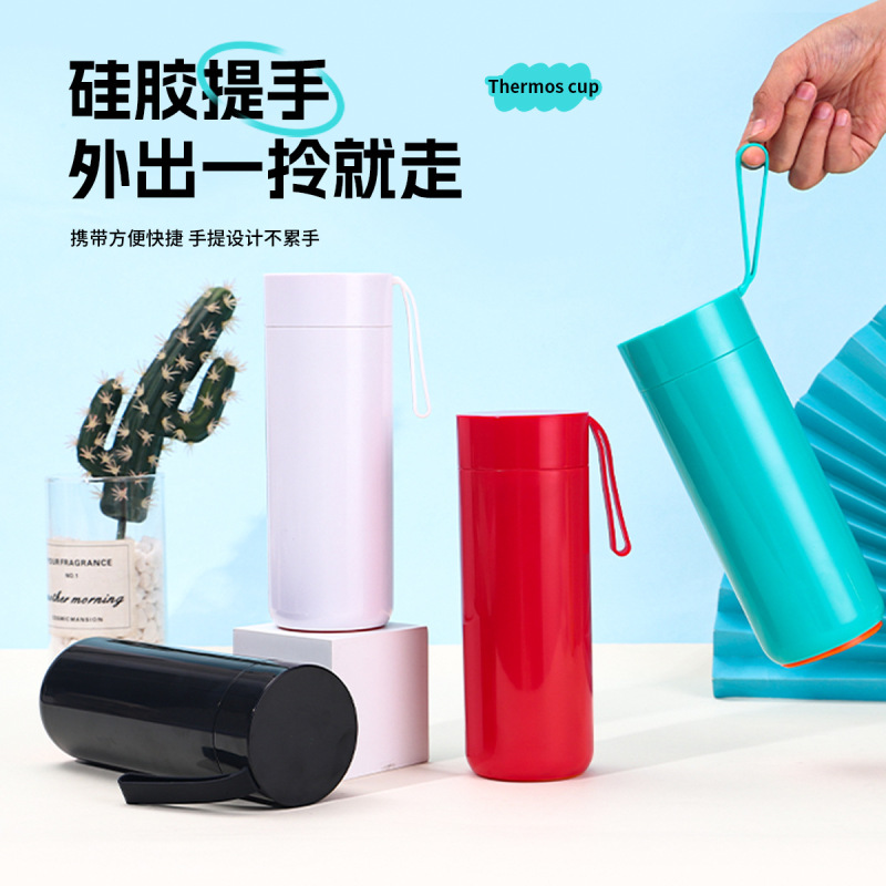 吸盤こぼれないカップ マジック吸盤カップ 304 ステンレス鋼魔法瓶カップ こぼれないカップ ポータブル シンプルなロープ付きタンブラー|undefined
