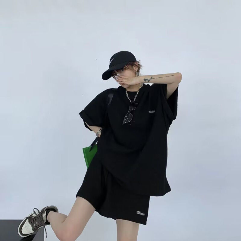 259 # ネット赤ワッフルスポーツスーツ女2024夏新ゆるいカジュアル半袖tシャツパンツ2点セット|undefined