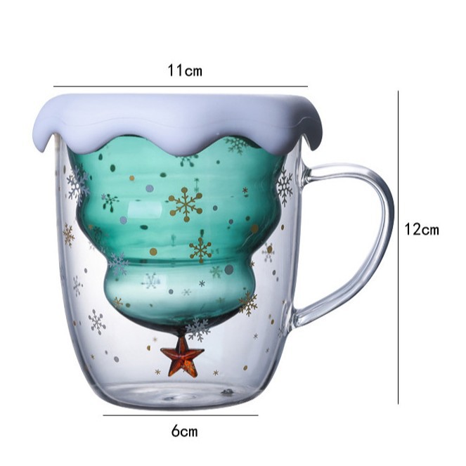 Taza de Navidad personalizada creativa de doble capa de vidrio resistente al calor taza de agua doméstica de alto valor de regalo de vacaciones taza de café de leche