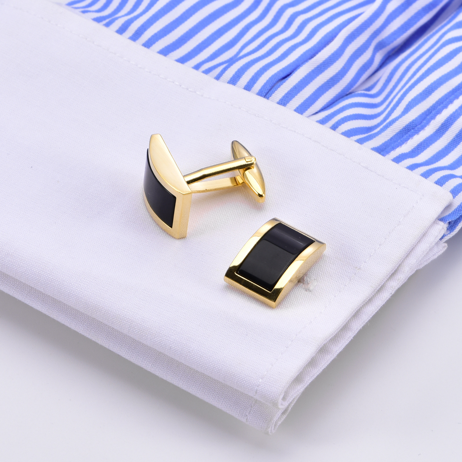 Cruz-Border hombres de negocios de gama alta K Oro Negro ágata curvo francés gemelos camisa traje formal gemelos