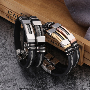 Cross-border foreign trade jewelry wholesale silicone titanium steel men's hip-hop bracelet punk style stainless steel exaggerated bracelet