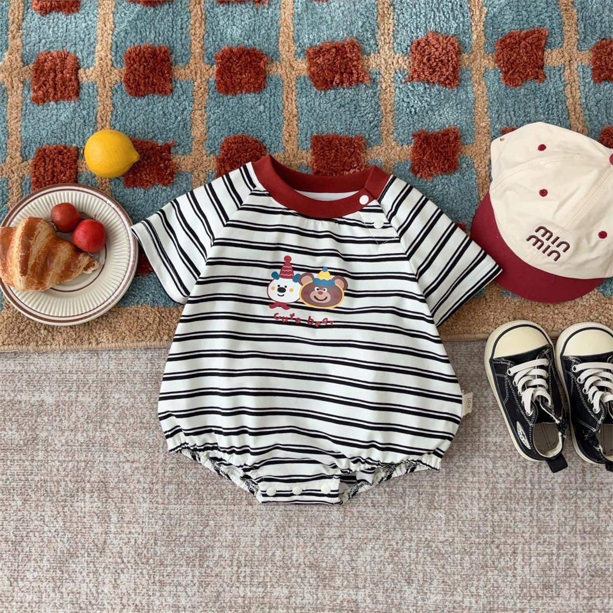 Ropa delgada de verano para bebés recién nacidos, ropa de manga corta, nuevas rayas coreanas, 0-1 años, ropa de 80cm