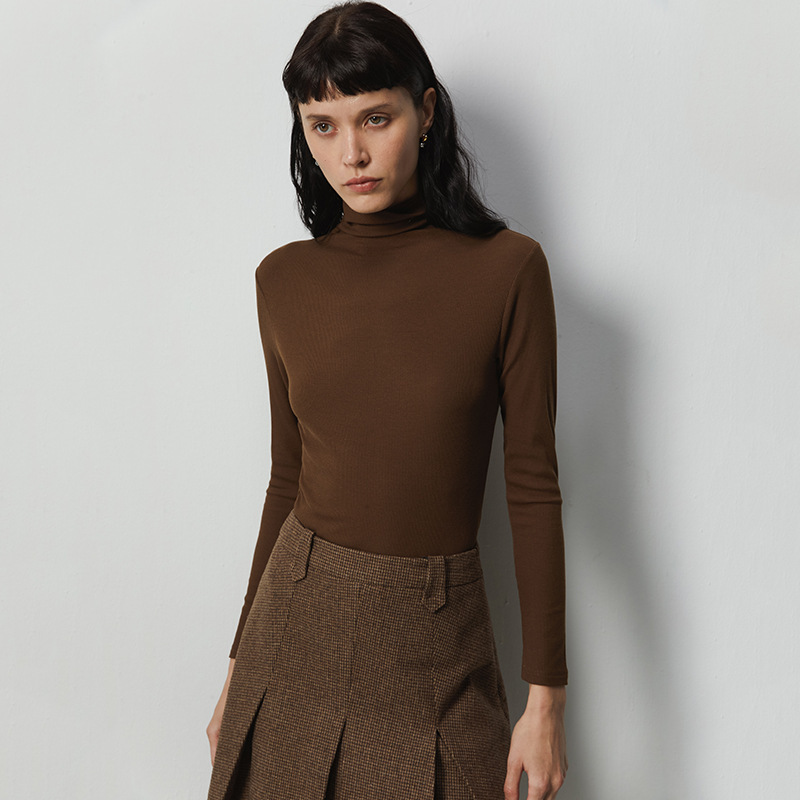 Tangge Autumn and Winter Cashmere Vertical Strip fleece-lined Warm High Collar Base Shirt Women's Inner Wear Pile Collar Base Shirt High Elastic Tangge Autumn and Winter Cashmere Vertical Strip fleece-lined Warm High Collar Base Shirt Women's Inner Wear Pile Collar Base Shirt High Elastic