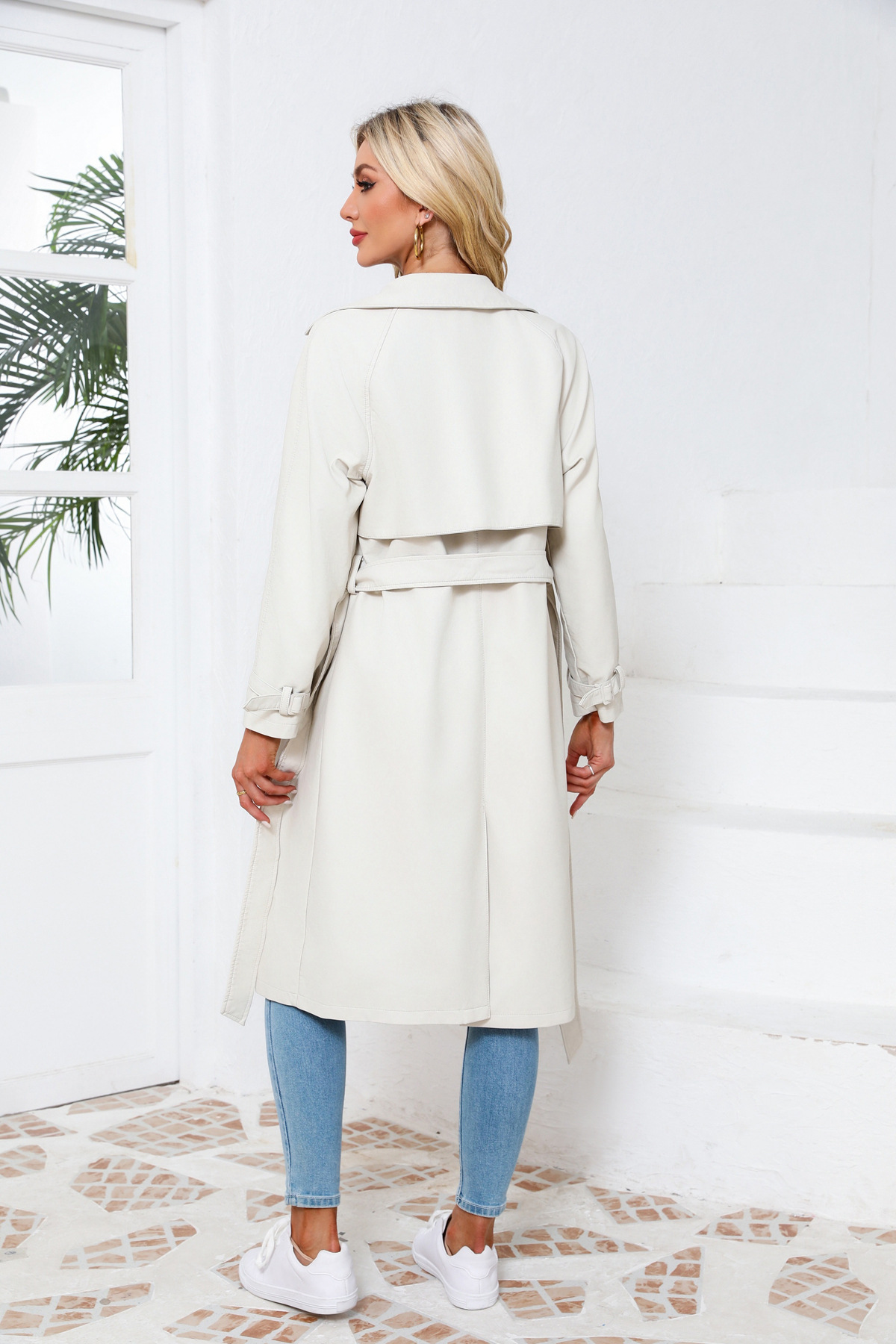 Women's Clothing 24 Spring and Autumn Women's Windbreaker Long Loose Jacket PU Leather Jacket Women's OVERSIZE Classic Lapel Jacket with Belt_voghion.com