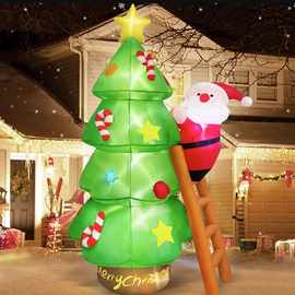 跨境专供圣诞节老人爬梯子圣诞树糖果拐杖充气气模户外庭院装饰