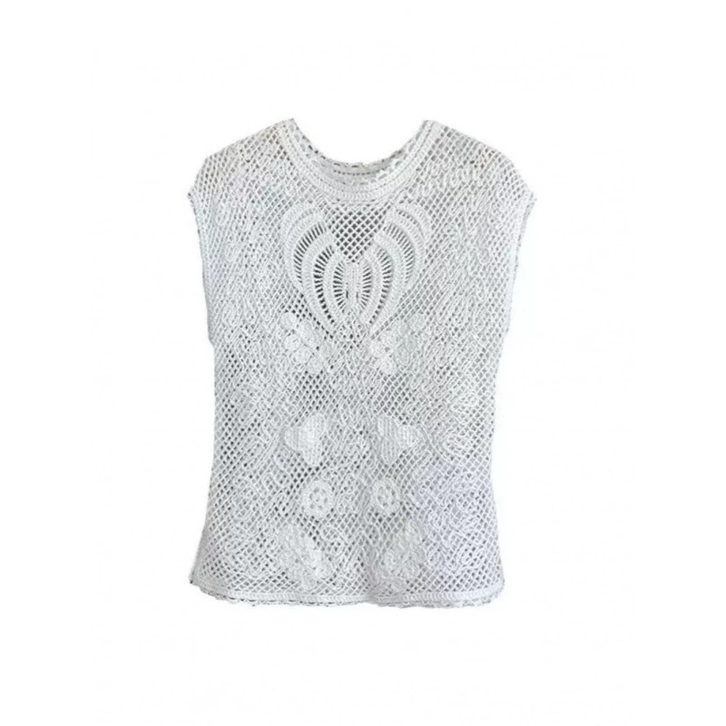 Французский полый трикотаж женский летний 2024 новый перспективный тонкий короткий топ маленький свободный жилет без рукавов