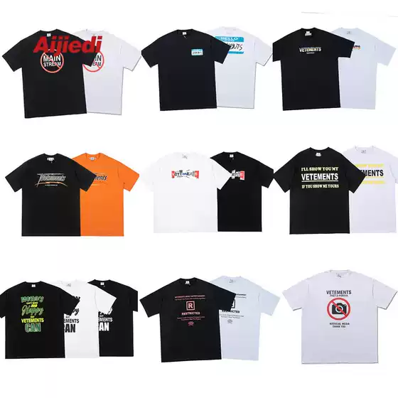 Oversized VTM Graphic Cotton Short-Sleeve Tee for Men and Women, Streetwear Retro Crew Neck Vintage Casual T-shirt