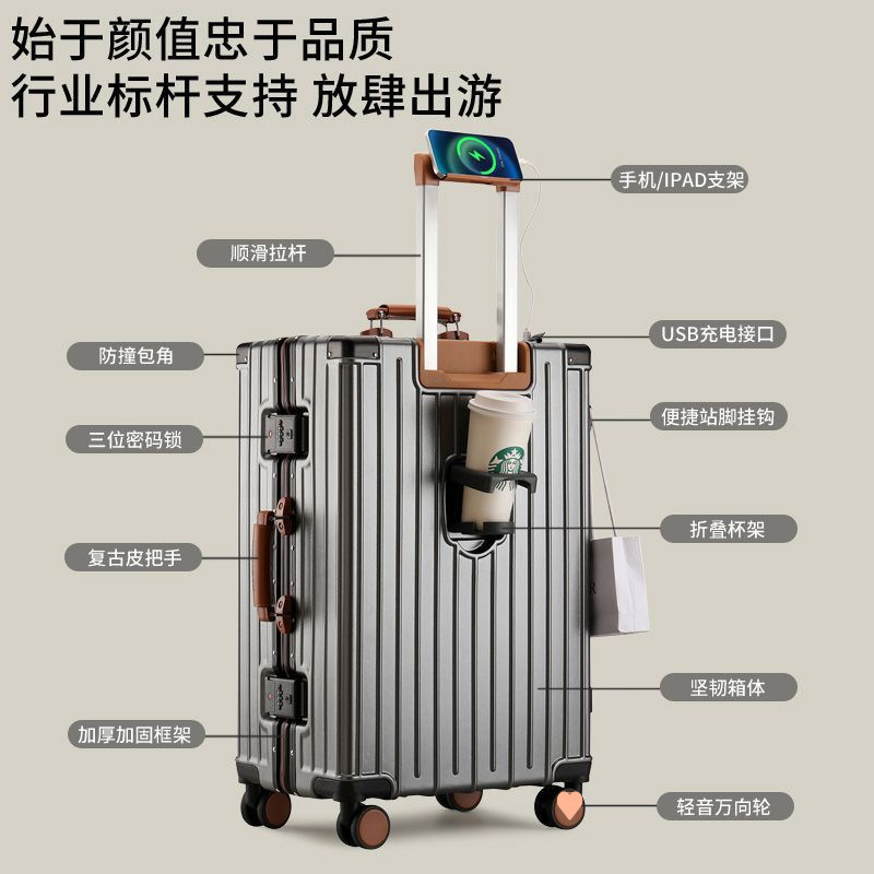 Luggage Suitcase, Silent, Large Capacity, Strong Aluminum Frame, Durable New Universal Wheel Password Box, Student Trolley Case