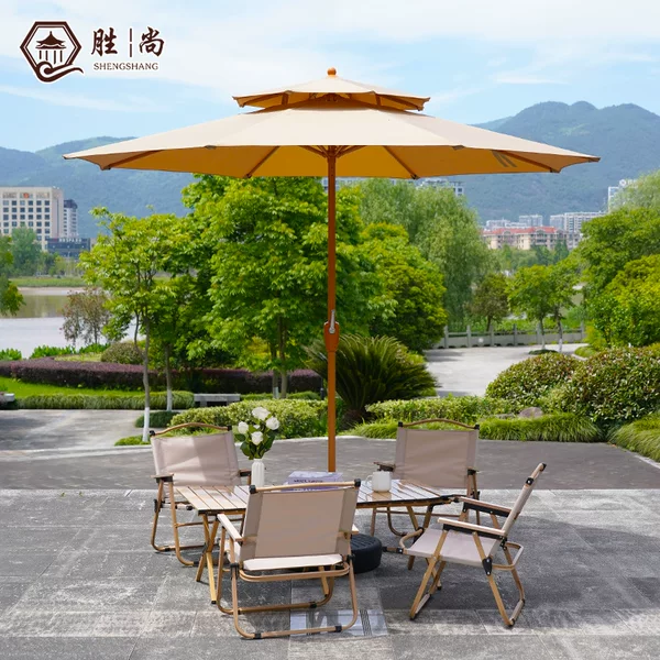 Outdoor Parasol Garden Leisure Middle Column Umbrella Large Camping Courtyard Half Umbrella Outdoor Cafe Stall Tables and Chairs