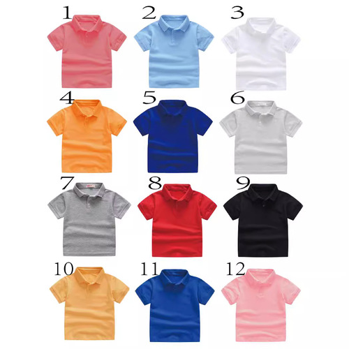 Summer solid color short-sleeved t-shirt tops for boys and girls, children's fashionable lapel short-sleeved kindergarten and primary school uniforms wholesale