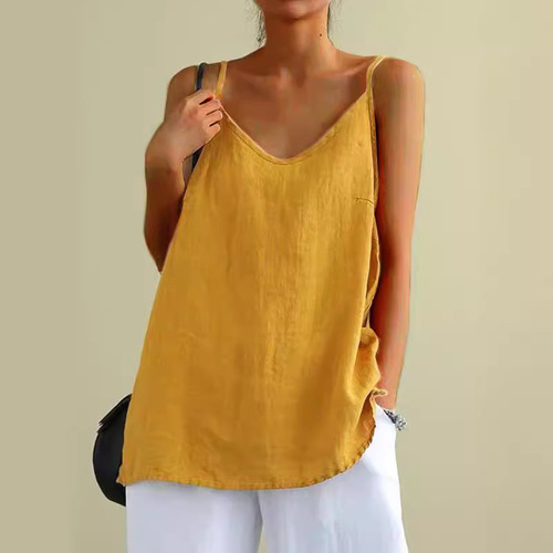 2025 European and American cotton and linen halter vest women's summer new loose cotton and linen with sleeveless all-matching base top