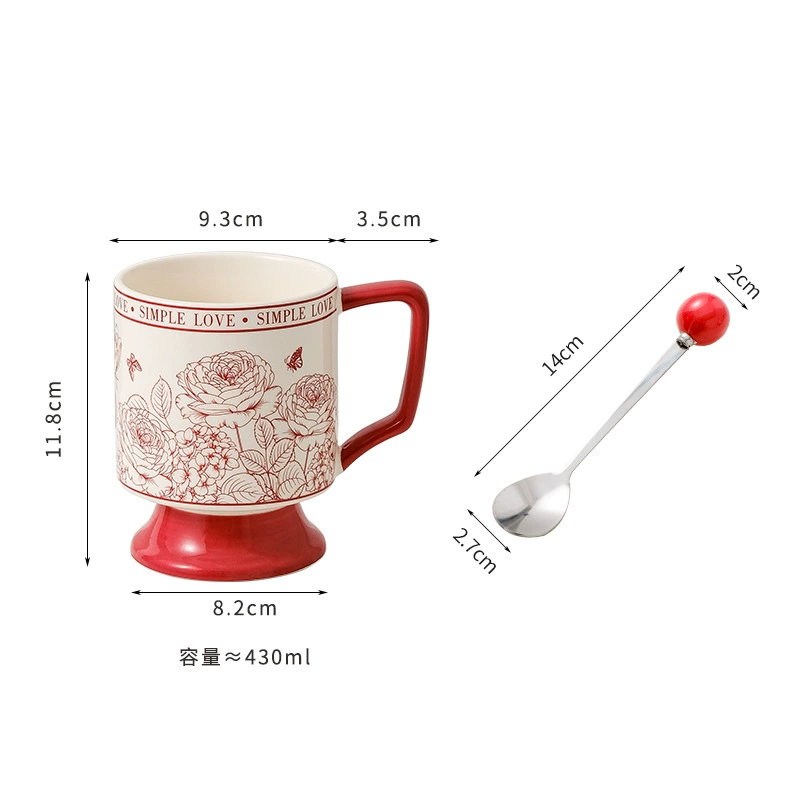 Retro Ceramic Wineglass Mug, high-quality ceramic 401–500 ml, pedestal design for couples