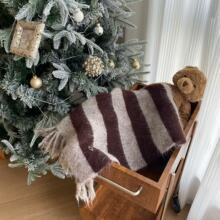 韩国东大门代购款高级感ins风条纹围巾女秋冬须须保暖加厚围脖