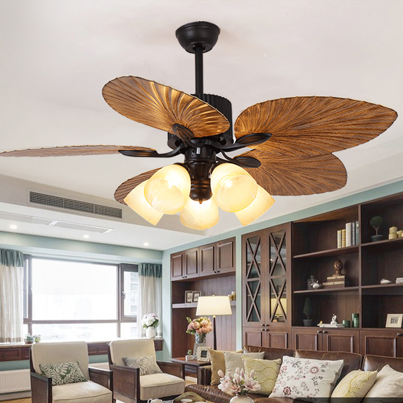 Nordic retro fan lamp living room bedroom dining room ceiling fan chandelier simple household frequency conversion remote control electric fan commercial