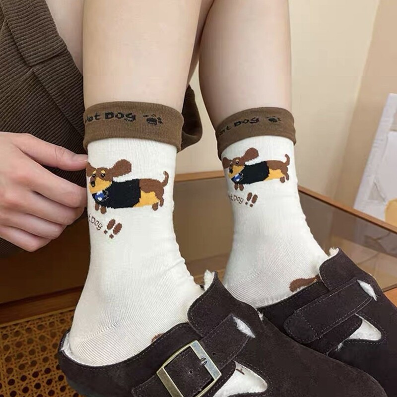 Dachshund Dog Cartoon Socks Children's South Korea East Gate Folding Wear Autumn and Winter Sweat-Absorbing Cotton College Socks Dachshund Dog Cartoon Socks Children's South Korea East Gate Folding Wear Autumn and Winter Sweat-Absorbing Cotton College Socks