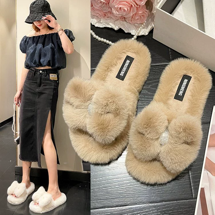 Модные Универсальные женские пушистые тапочки высокого класса 2023, осенне-зимние плюшевые плоские, подходящие ко всему,