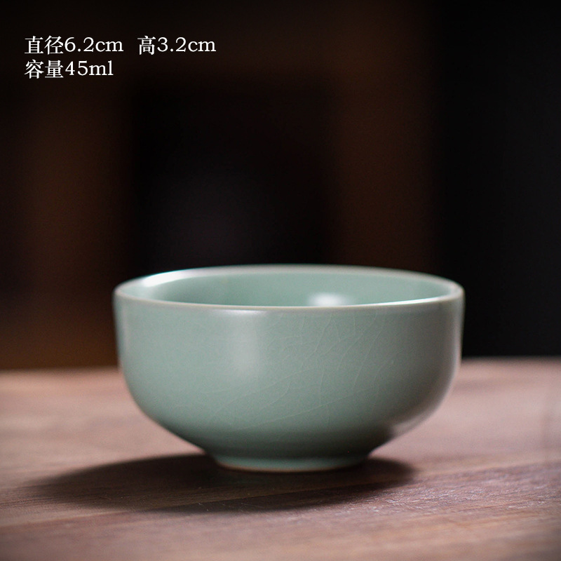 汝窯茶杯闘笠杯主人単杯陶磁器家庭用泡茶杯開片は汝磁器の工夫を養うことができます。|undefined
