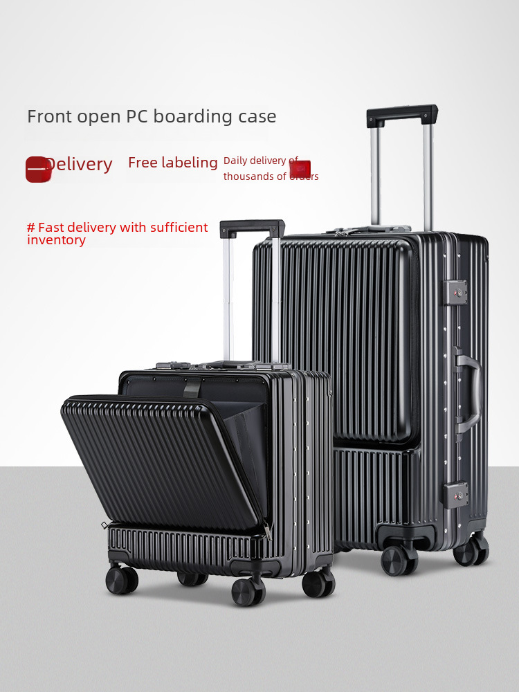 Luggage 20-inch front opening boarding case multi-functional universal wheel pc suitcase password trolley case wholesale aluminum frame