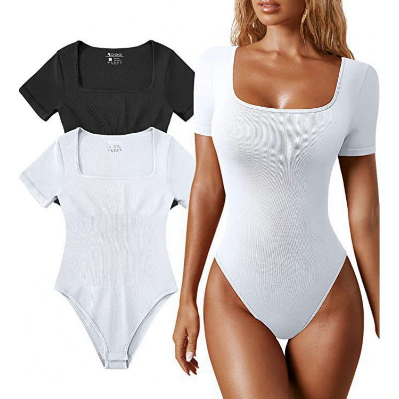Летнийbodysuit, 2023 год, европейский стиль, без названия площадки, квадратный вырез, с коротким рукавом