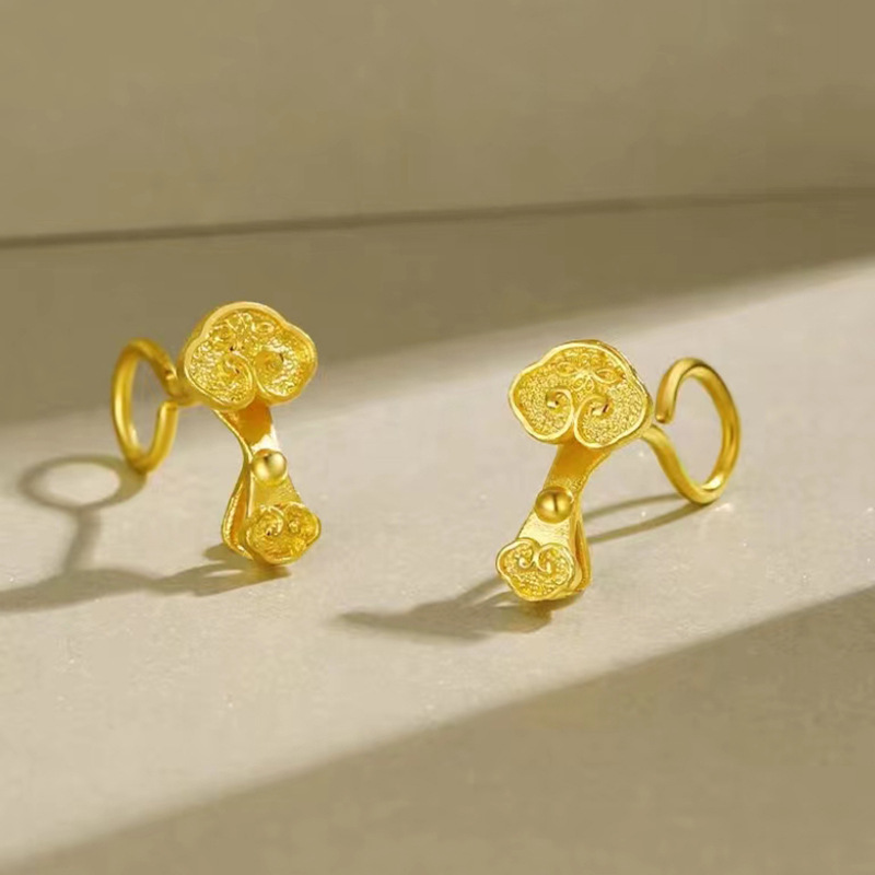 Vietnam sand Gold new Ruyi stud earrings female simulation gold light luxury niche ear jewelry personality all-match Fashion Jewelry_voghion.com