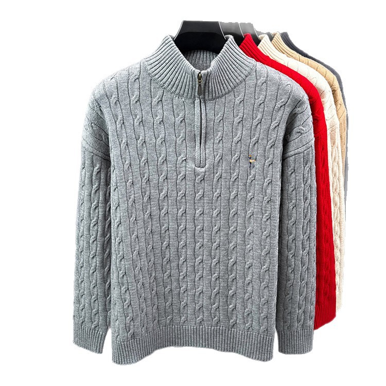 Suéter de cuello de medio cremallera hombre otoño invierno marca de moda bordada calentamiento suéter de cuello de medio cuello casual camiseta de punto de hombre