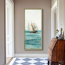 上品印画 大海上的帆船 地中海欧式玄关走廊过道竖版挂画装饰画框