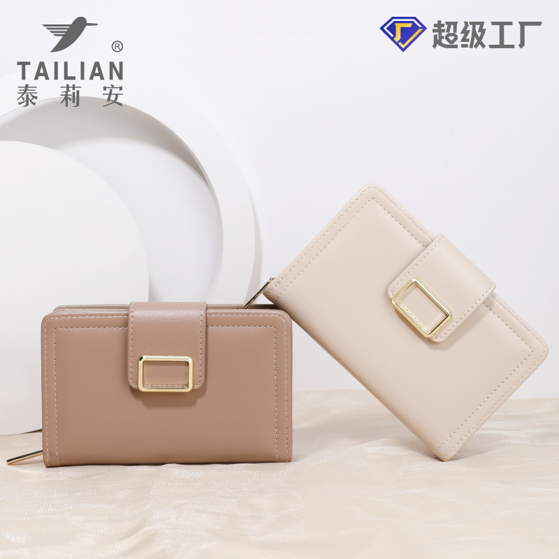 Telian nuevo multi-funcional de color sólido de la PU de las mujeres billetera corta estilo coreano transfronteriza embrague billetera al por mayor