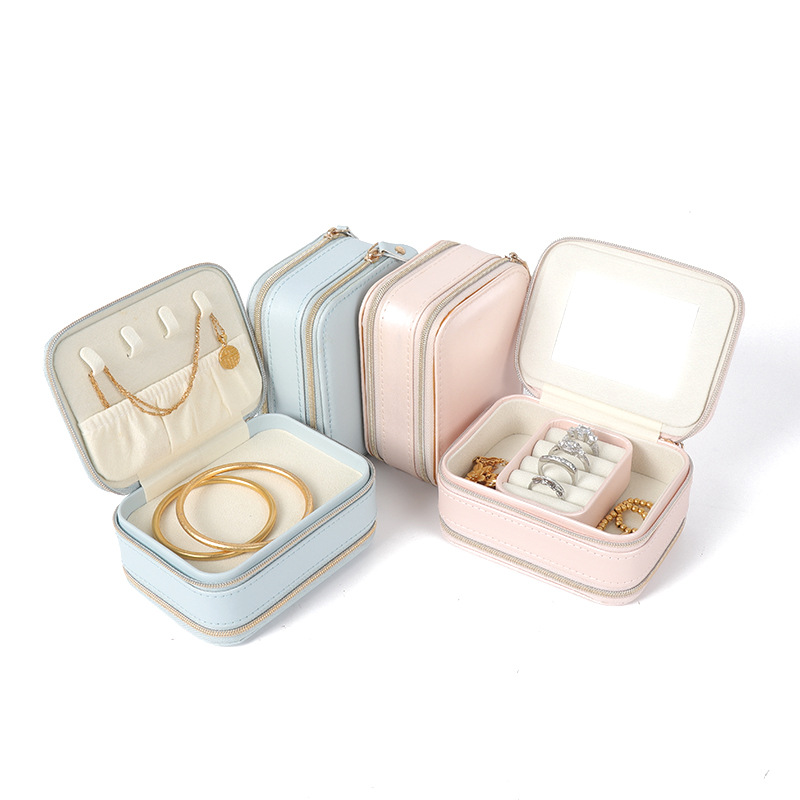 Caja de almacenamiento de joyería de doble capa mini de alto valor portátil pendientes anillo collar pendientes acabado caja de joyería image 3