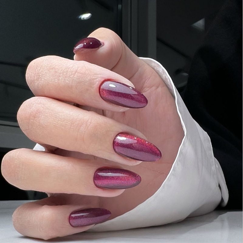 Cross-Border Trade Solid Color Cat Eye Almond Nails Plum Red Ice Translucent Water Drop Type Cat Eye Wearable Detachable 24 Pieces European and American Style Cross-Border Trade Solid Color Cat Eye Almond Nails Plum Red Ice Translucent Water Drop Type Cat Eye Wearable Detachable 24 Pieces European and American Style