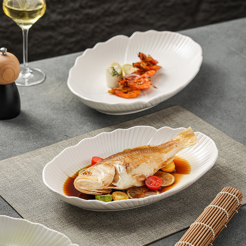 Underglaze Color Tableware Bowl and Dish Combination Household 2024 New Fish Plate Dish White Simple Plate High Temperature Resistant