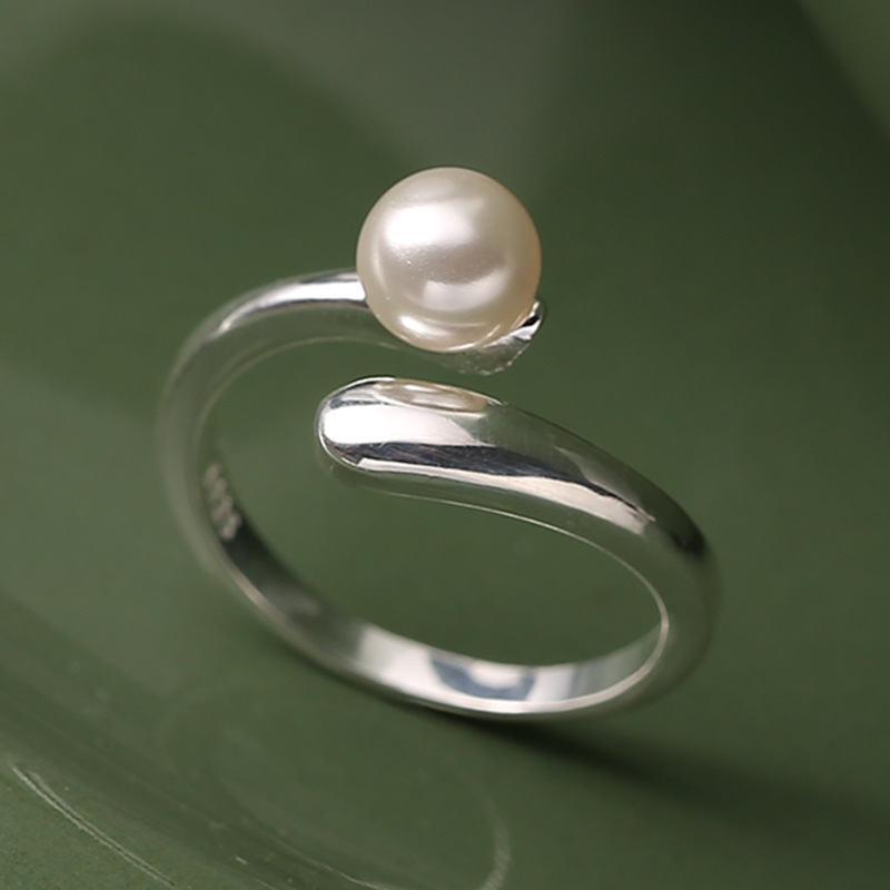 Sterling Silver Pearl Ring For Women Adjustable Open Design_voghion.com