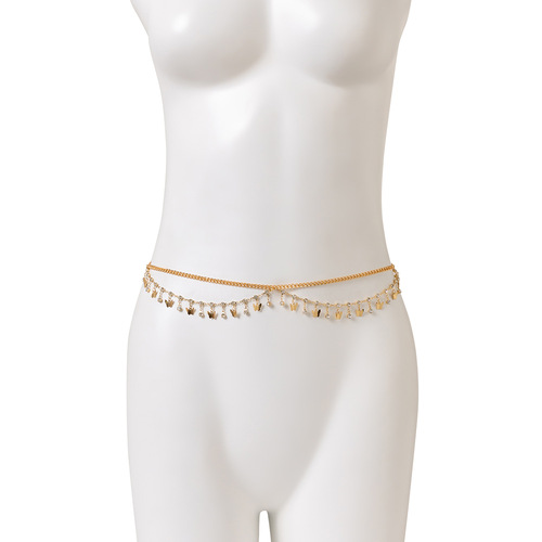 European and American cross-border jewelry simple rhinestone multi-layer body chain beach shell butterfly tassel waist chain bodychain