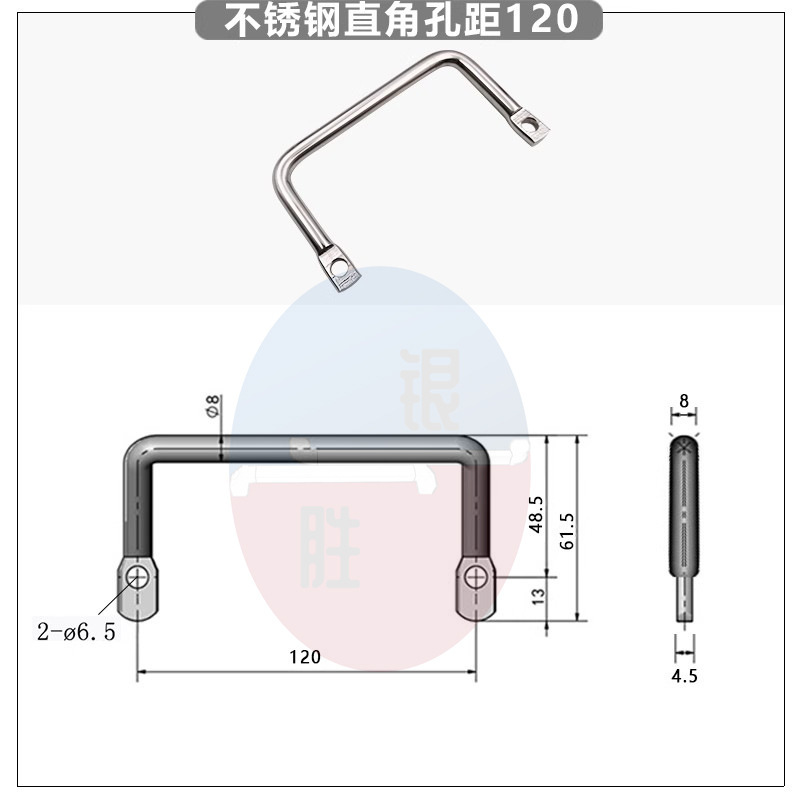 侧装倾斜角型拉手304不锈钢圆柱弯角扁头折弯提手工业把手明装|undefined