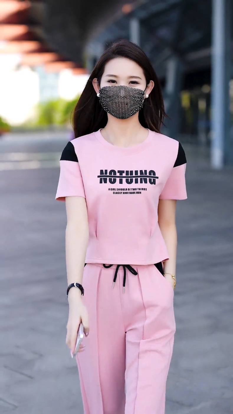 Women's Contrast Color Casual Sports Suit Short Sleeved Top And Wide Leg Pants Two Piece Set Stylish Slimming Trendy 2026_ecoleips.com