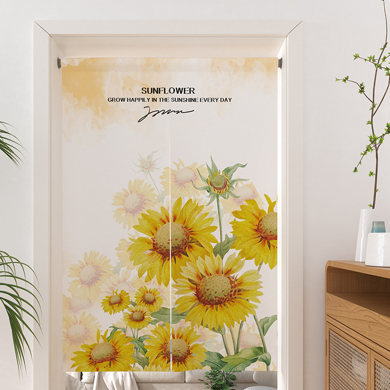 Small Fresh Oil Painting Style Imitation Linen Door Curtain Fabric Printing Kitchen Toilet Partition Curtain Without Punching Rod Curtain