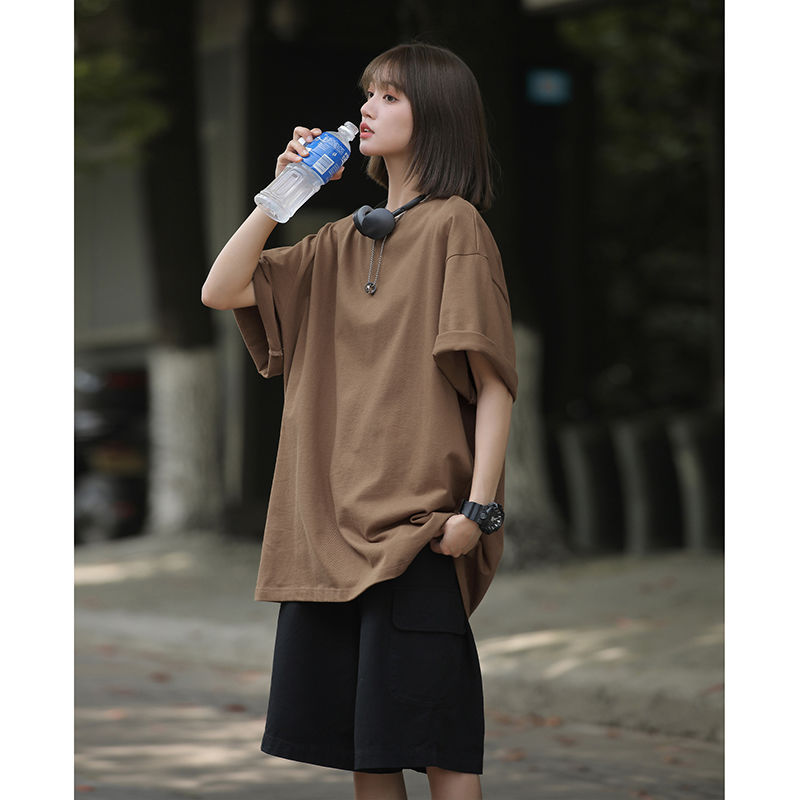 Solid color cotton fashionable Japanese retro short sleeve T-shirt