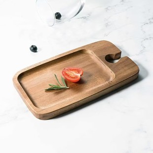 Retro Wooden Square Wine Glass Tray Home Fruit and Vegetable Snack Solid Wood Tray Creative Baby Food Tray
