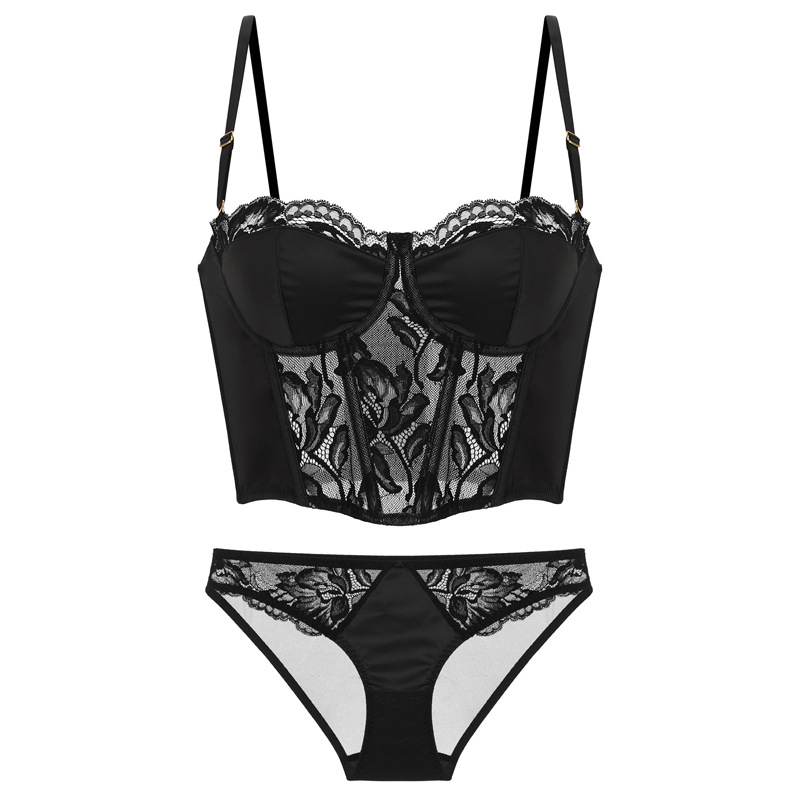 Nimesi French Lace Camisole with Detachable Strapless Fishbone Underwear Bra Set for Outwear 210405