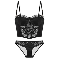 Nimesi French Lace Camisole with Detachable Strapless Fishbone Underwear Bra Set for Outwear 210405